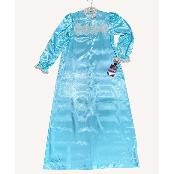 size S NWT NOS vintage Henson Kickernick silkalure aqua gown nightgown silky lon - Picture 2 of 7